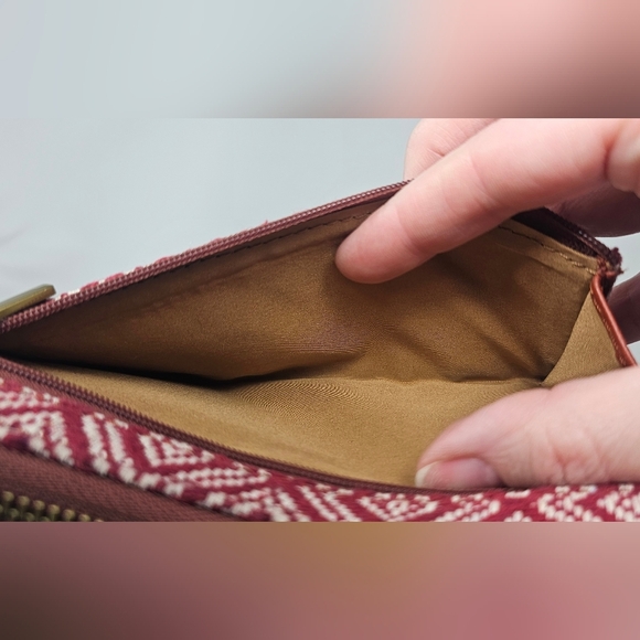 Fossil Jori Zip Clutch Wristlet RFID Wallet Leather Fabric Red White Brown NWOT - Picture 9 of 16